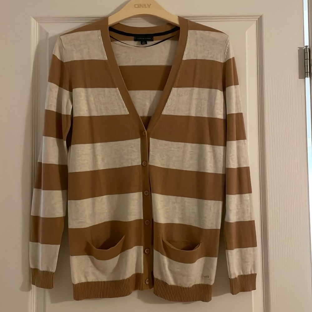 Tommy Hilfiger Striped Beige/Tan Cardigan, size Small